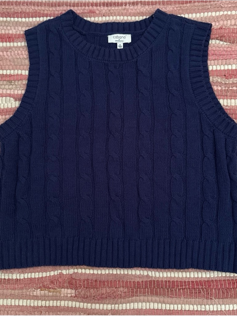 crown & ivy navy cable knit sleeveless sweater vest
